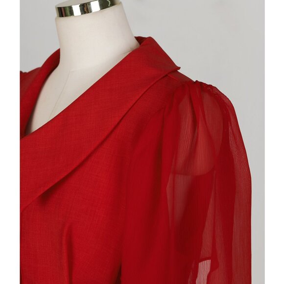 Chiffon Wing Sleeves Peplum Blouse in Red (Belt Set) - Picture 7 of 9